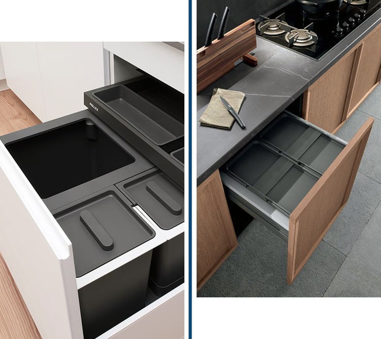 Cucine con sistemi rifiuti Müllex